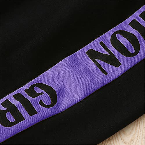 Image of Betusline Little Girls Cute Outfits, 2 Pieces Pullover Crop Tops + Black Pants Cropped Playwear Clothing Sets, Purple Black, 6-7 Years