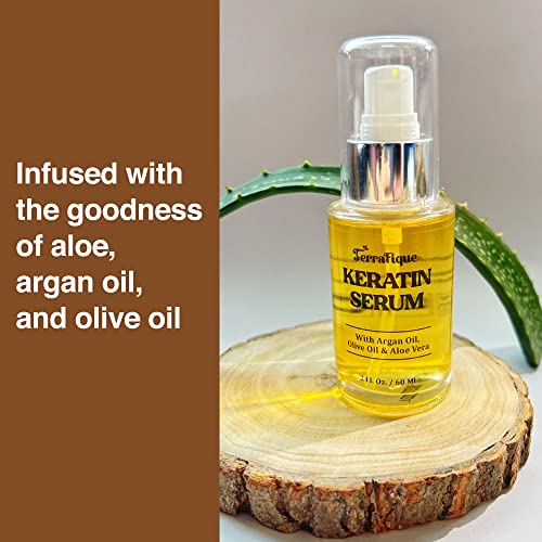 Terrafique Keratin Hair Serum - Anti Frizz Hair Serum - Keratin Leave In Conditioner - Hair Smoothing Serum With Argan Oil - Hair Straightening Serum For All Hair Types - 2 Fl. Oz. #TOP3