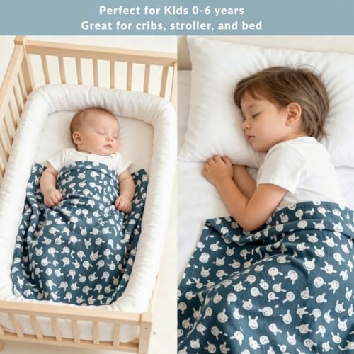 Image of Florida All Season AC Baby Blanket Swaddler Wrapper Flannel Soft and Comfortable for 0-5 Years Babies with Adorable Prints and Designs (Blue Rabbit)