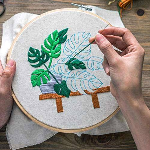Embroidery Starter Kit with Pattern and Instructions, Cross Stitch Kit Include 3 Embroidery Clothes with Floral Flowers Pattern, 3 Bamboo Embroidery Hoop, Color Threads and Tools Kit - Thumbnail 2