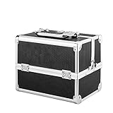 AMASAVA Maletín para Maquillaje, Estuche de Maquillaje, Estuche de cosméticos, 24 x 17 x 19 cm, ABS de Aluminio, con Espejo, Cerradura, 2 bandejas, Negro + Rosa (Rosa-1)