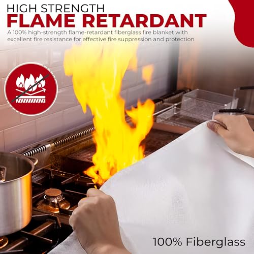 Image of [Pack of 2] Fire Blanket w / 2 Hooks -Reusable, Flame-Retardant, Tear-Resistant Safety Cover -Capable of withstanding Upto 1076F (580C) - Heavy-Duty fire Blankets Emergency for Home,Car - Outdoor