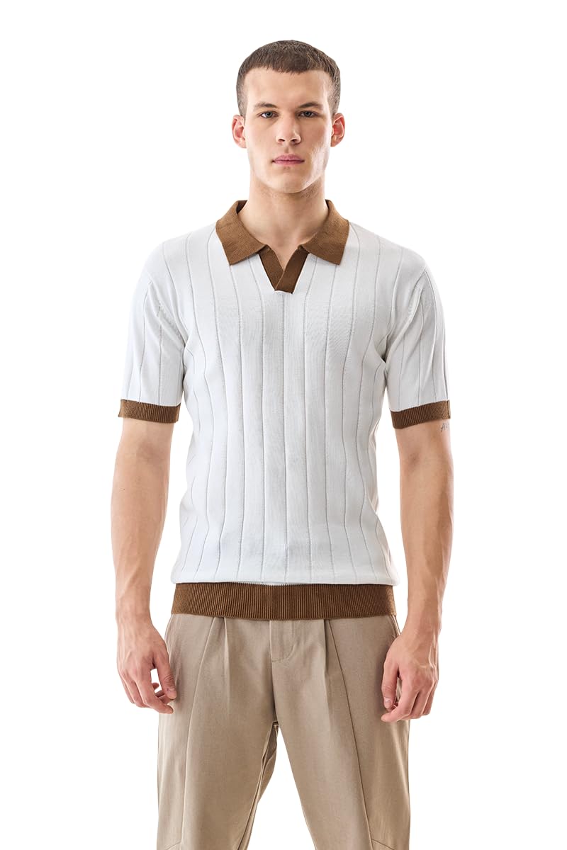 snitch Men's T-Shirt | Textured Knit Polo with Contrasting Collar & Cuffs | 100% Cotton Breathable Fabric Regular Fit Stylish Retro Half Sleeve for Casual Wear-picture-11