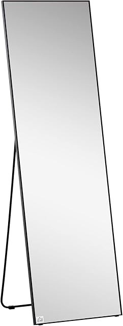 HOMCOM Full Length Dressing Mirror, Floor Standing or Wall Hanging, Aluminum Alloy Framed Full Body Mirror for Bedroom, Living Room, Black