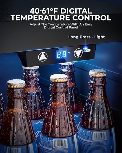 Image of Manastin 18L Beverage Refrigerator Cooler, 24-Can Mini Fridge with Glass Door & LED Light, 40-61F Digital Temperature Control, Freestanding Drink Fridge for Soda, Beer, Bedroom, Office & Home Bar