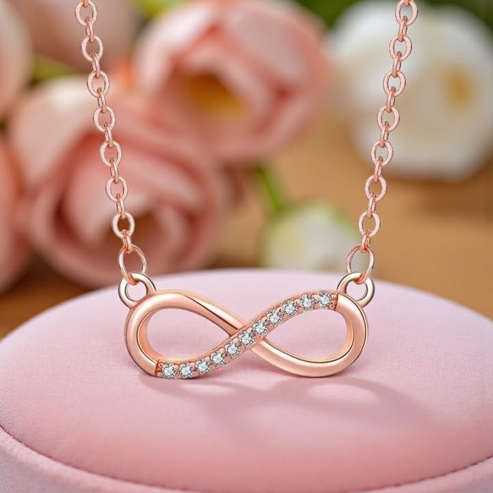 Image of Nilu's Collection Infinity Pendant Necklace with American Diamond Stones For Women| Lightweight | Anti-Tarnish | Anti- Tarnish | Office Wear