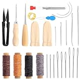 Contenu : le kit de couture pour cuir contient 4 fils cirés pour cuir noir/marron/jaune/gris, 2 alênes, un dé à coudre, 2 doigtiers, 5 aiguilles à coudre en cuir, 9 aiguilles émoussées à gros yeux, 2 aiguilles à coudre incurvées, un coupe-fil, un enfile-aiguille, 27 pièces au total. Le kit de travail du cuir divers outils couvre tout ce dont vous pourriez avoir besoin pour les réparations, ce qui peut répondre à vos différents besoins, très approprié pour les débutants et les voyageurs.