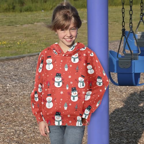 Kids Hoodies Sweaters Christmas Xmas Snowman Hooded Sweatshirts with Big Pockets for Boys Girls B04003444