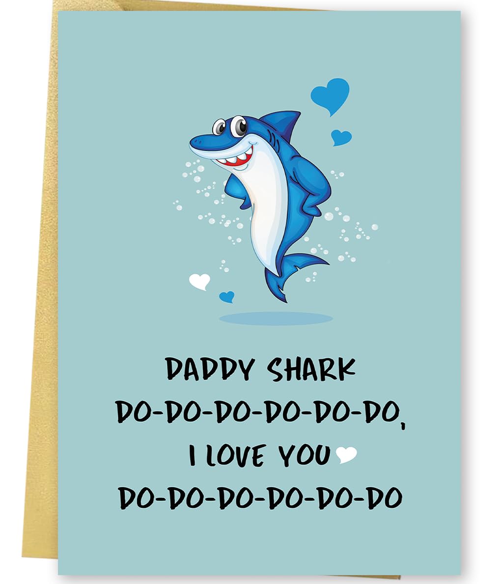 Huameigf First Fathers Day Card, Daddy Shark From Baby Boy Girl, 1st Fathers Day Gift from Daughter Son, Baby Shark Song, Lovely Gift for Dad,