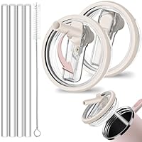 2 Stück Ersatzdeckel für Stanley Cup Deckel 40oz , Auslaufsichere und Staubdichte Tumbler Abdeckungen Becher mit 4 Hitzebeständigen Strohhalmen und 1 Strohbürste, Deckel für Stanley Cup Zubeahör(Weiβ)