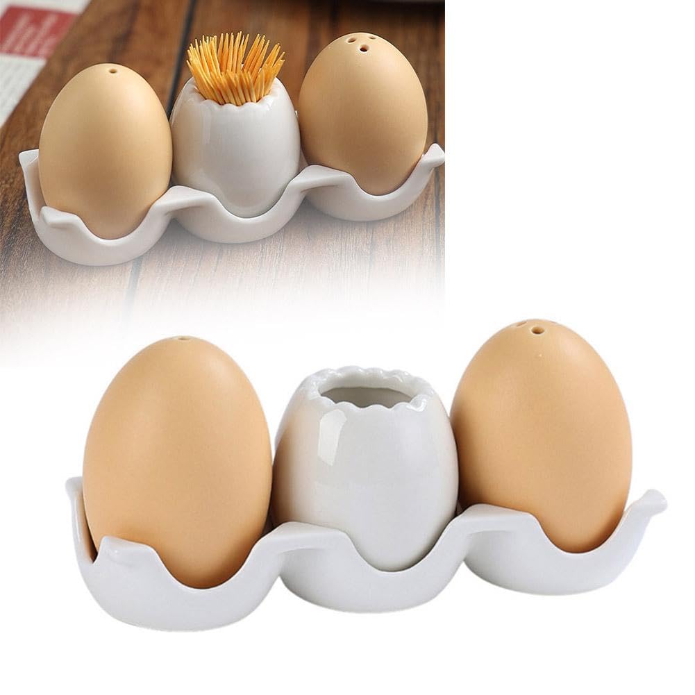 Salière et poivrière créative en céramique, mini salière et poivrière en forme d'œuf marron avec support en carton, ensemble fantaisie en céramique en forme d'œuf, pour décoration de table de cuisine