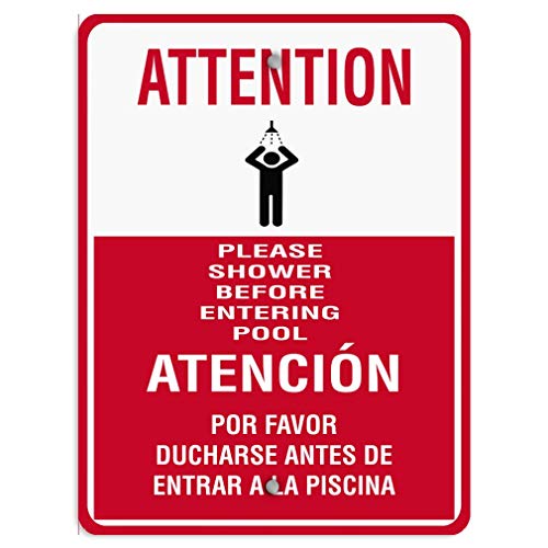 VinMea Aluminum Metal Sign Attention Please Shower Before Entering Pool 12X18 Inches Street Signs