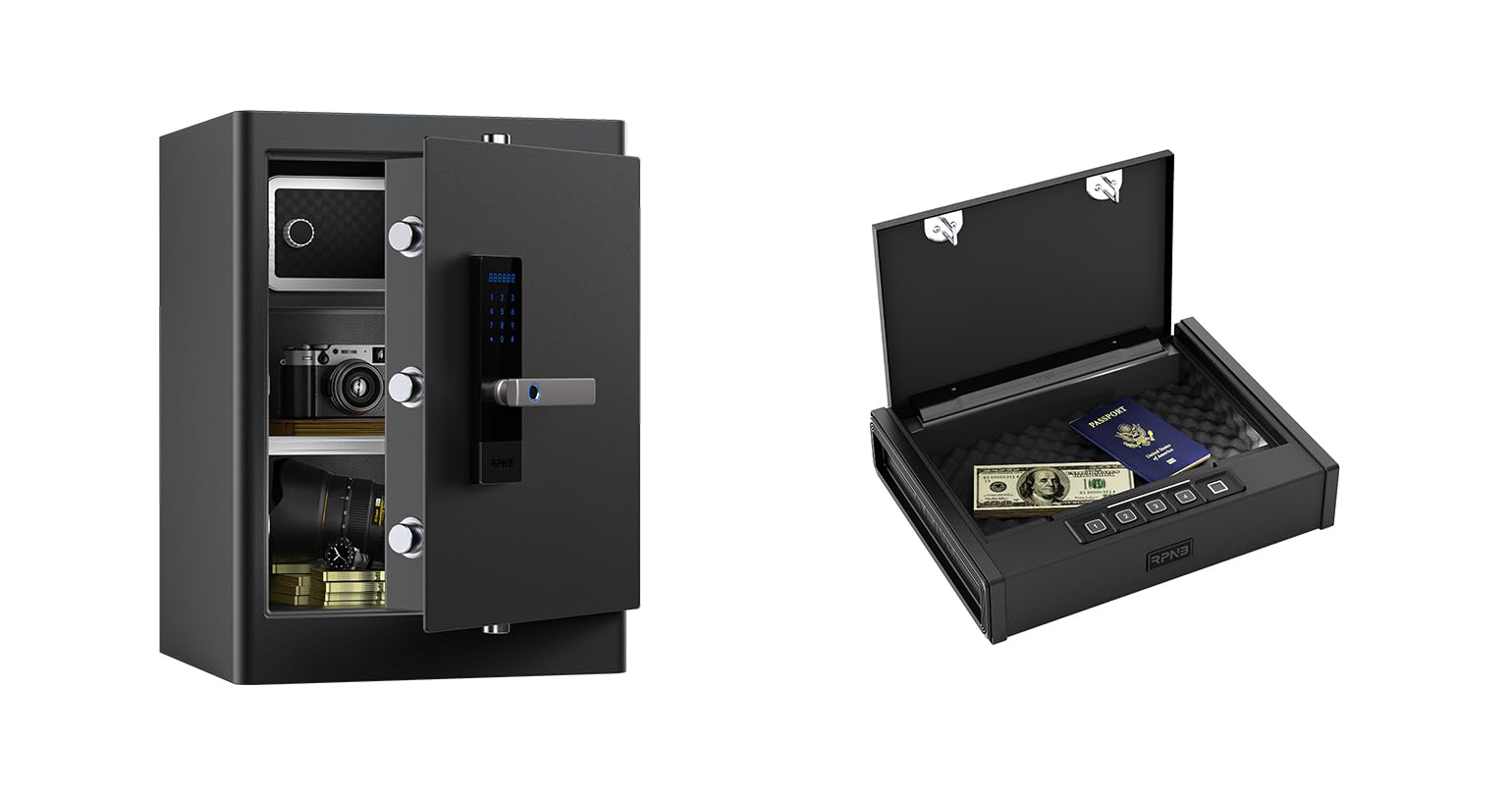 RPNB 1 of 2.8 Cuft Smart Touchscreen Biometric Fingerprint Home Safe, 1 of Quick Access Biometric Fingerprint Gun Safe for Pistol, Bundle