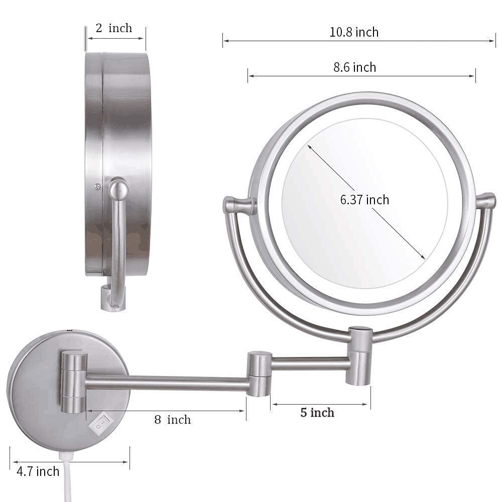 Espejo de Maquillaje de Pared para el hogar/baño con rotación de 360 tocador del Dormitorio o el Lavabo del baño.