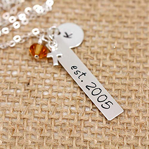 Personalized EST Necklace Hand Stamped Established Jewelry Customized Initial Dainty Cross Charm Mother Gift