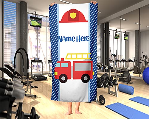 Personalized Red Fire Truck Polycotton Towel For Kids - Boys Girls Baby Toddler Infants Classic Firetruck Fire Engine Toy Trucks Theme Towels For Beach Bath Athletic Or Kitchen (Bath Towel 60"X30") #TOP4