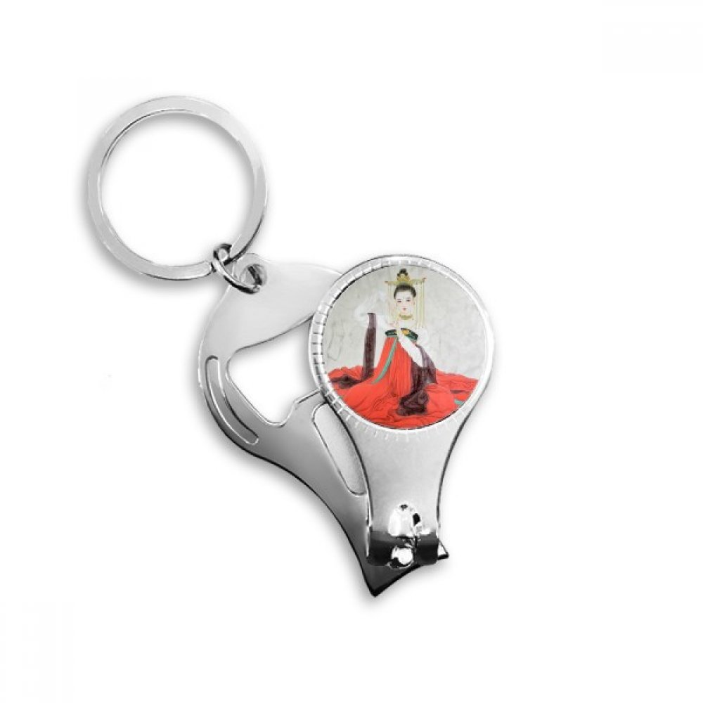 Porte-clés coupe-ongles multifonction avec décapsuleur et motif aquarelle chinoise