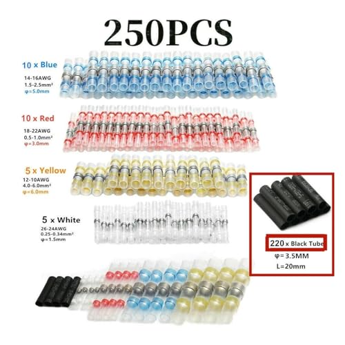Terminales de soldadura termocontraíbles impermeables kit de 250 conectores de cables 3