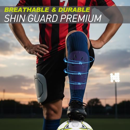 Image of GISCO Premium Soccer Shin Guards for Youth & Adults | Lightweight Football Shin Pads | Protective Soccer Gear for Training & Matches (Purple, Medium)