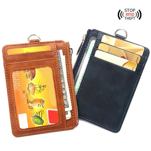 Card Holder，Blocking Zippered Badge Holder PU Leather Card Wallet with Slots and Detachable Neck Lanyard for Office or School4