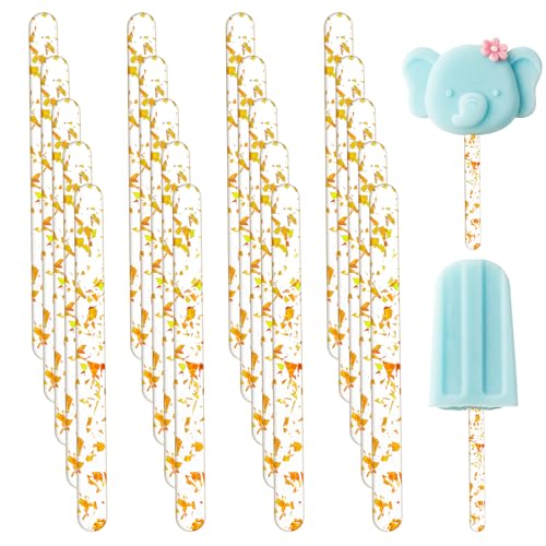 20 Stück Eisstiele Wiederverwendbar, Acryl-Eisstiele, Eisstiel Acryl Gold Für Eislutscher Und Diy Kuchenherstellung