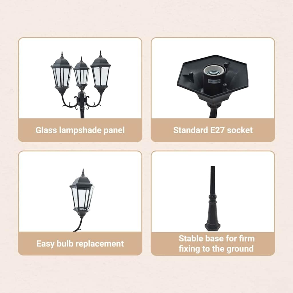 vidaXL Luce da Giardino Bronzo 61 x 53 x 235 cm Alluminio e Vetro, Lampioni in Alluminio per Giardini e terrazzi, luci robuste per vialetti, Decorazioni Outdoor