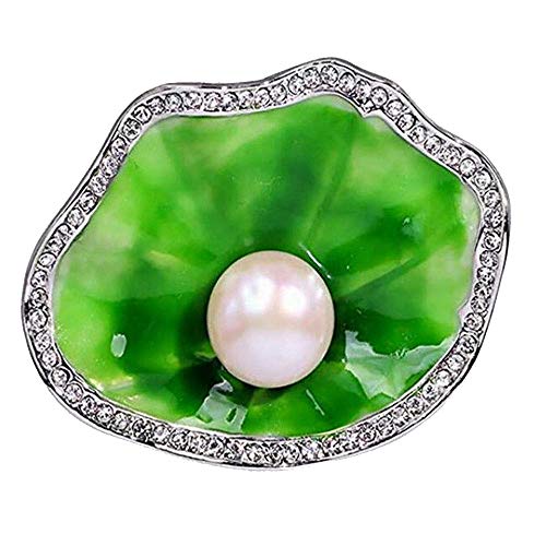 Broche perle fille en plaqué platine et émail vert élégante