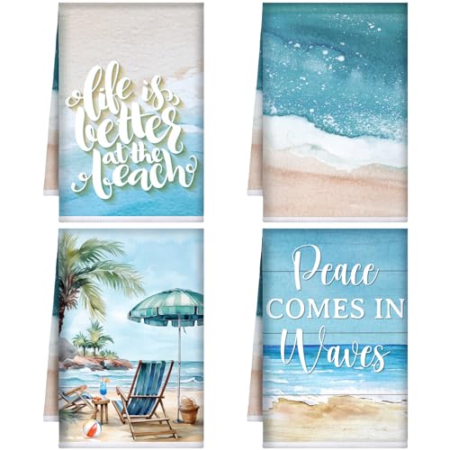Bencailor 4 Pcs Summer Beach Kitchen Towels Nautical Coastal Hand