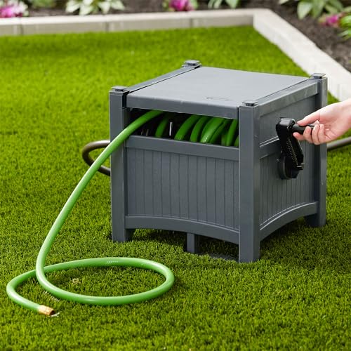 Suncast 100 ft Garden Hose Reel Hideaway, Cyberspace Grey | Resin Outdoor Hose Storage for 5/8in Vinyl Hoses, Weatherproof Design - image 6
