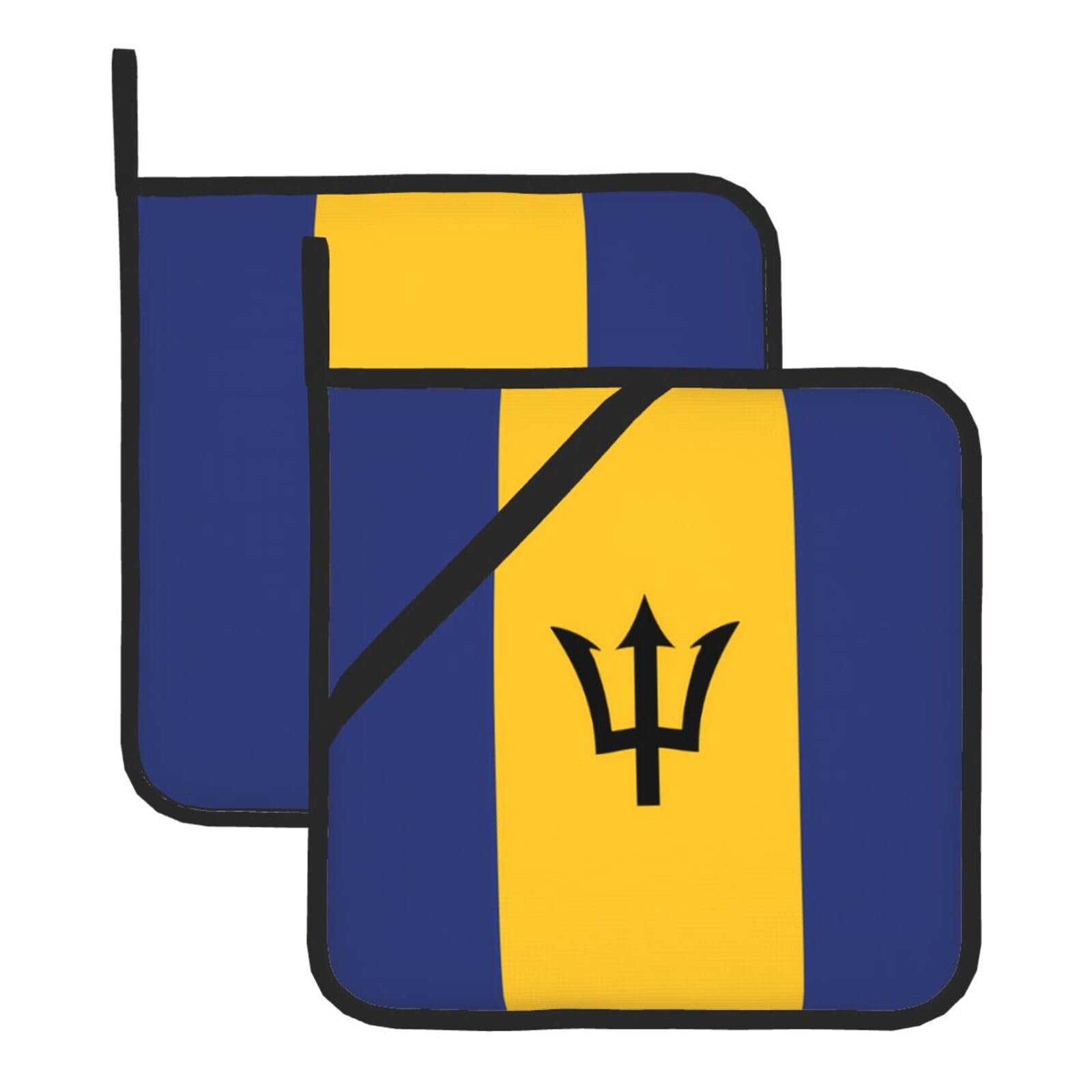 HJFCZH Flag of Barbados Prints Square Hot Pads for Kitchen Counter - Waterproof Pot Holders, Durable Heat Resistant Throw Layers for Serving, Oven & BBQ - 2 Pack
