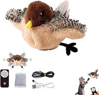 Flying Bird Cat Toy, Simulated Chirping Flapping Bird Cat Toy Wings, Rechargeable Interactive Flappy Bird, Realistic Cat Toys, Bird Catnip Toys for Indoor Cats (1PCS-A)