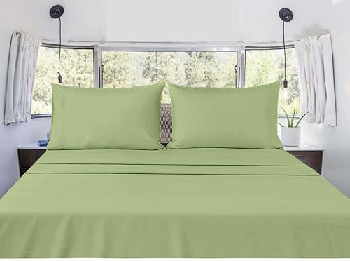 Juego de sábanas de 4 piezas, 100% microfibra de color salvia sólida, se adapta a colchones de bolsillo de hasta 15 pulgadas de profundidad, para