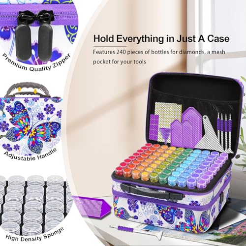 Image of ZORETCO Diamond Painting Storage Case,240 Slots Diamond Art Kits with Accessories for Craft Jewelry Beads Organizer Boxes