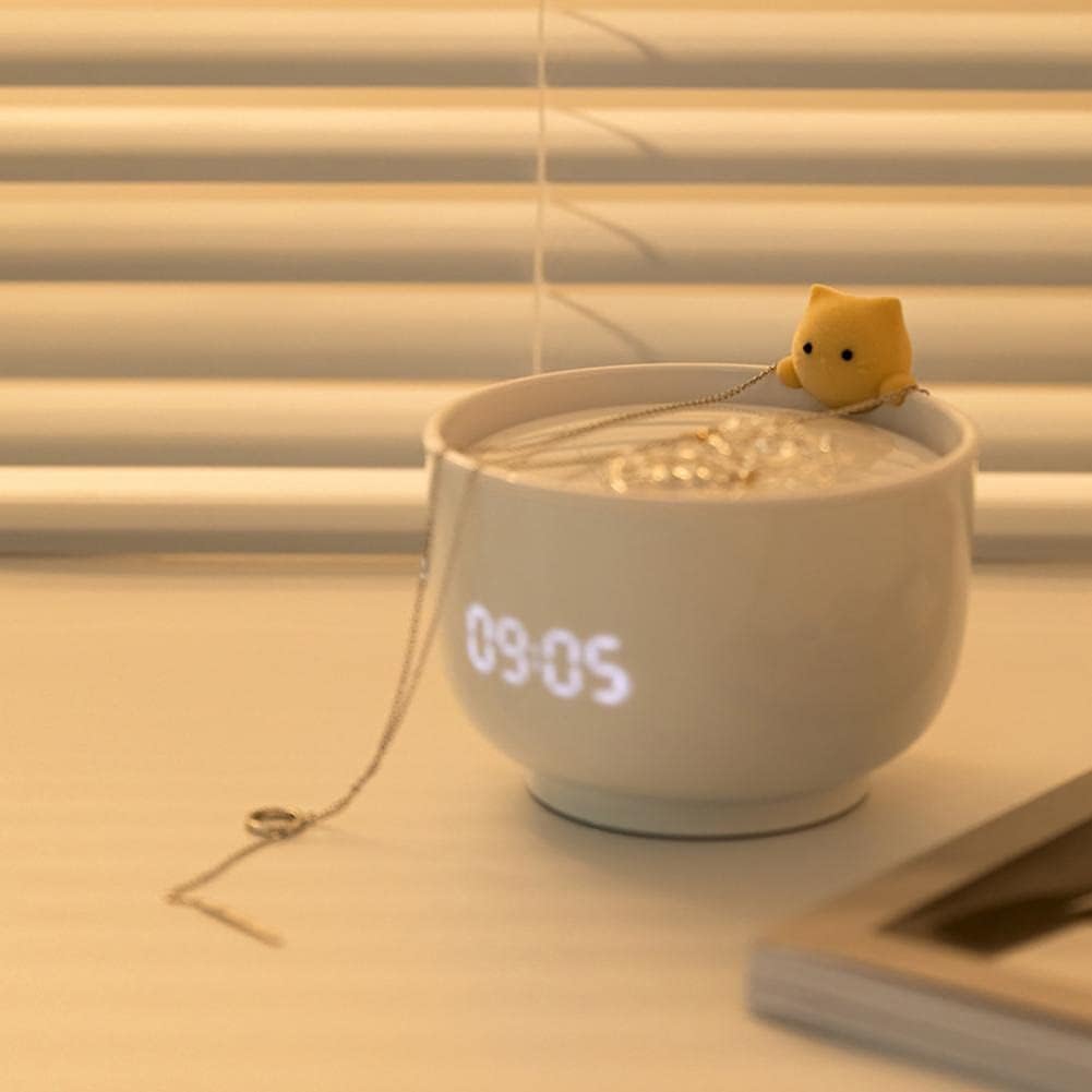 Alarm Clocks Cartoon Cat Cup Shape Night Lights Clock Powered Cats Teacup ABS LED Light Digital for Desk Gifts(White-Patch Five-Pointed star4)