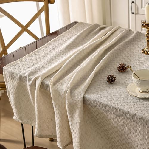 Nappe rectangulaire 140x180 aspect lin beige en polyester