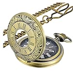 LYMFHCH Vintage Pocket Watch Roman Numerals Scale Quartz Pocket Watches with Chain Christmas Graduation Birthday Gifts Fathers Day