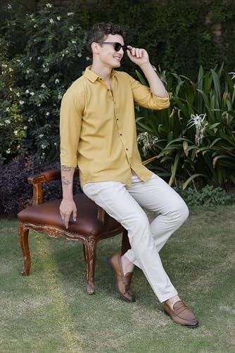 Image of Zilcon Linen Shirts for Men Casual Button Down Long Sleeve Shirt Solid Summer Beach Hawaiian Shirts
