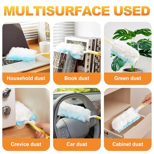 Image of JOYMOOP Disposable Duster for Cleaning, with 2 Handles & 24 Ct Blue Heavy Duty Refills for Swiffer Feather Duster, Household Cleaning Tool for Electronics, Dusting Furniture, Blinds, Pet Hair