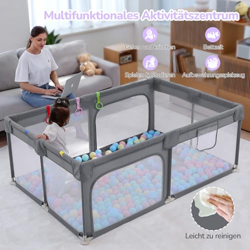 Dripex Laufstall Baby, Laufgitter 120×180cm, atmungsaktiv, Hellgrau – Ansicht 5