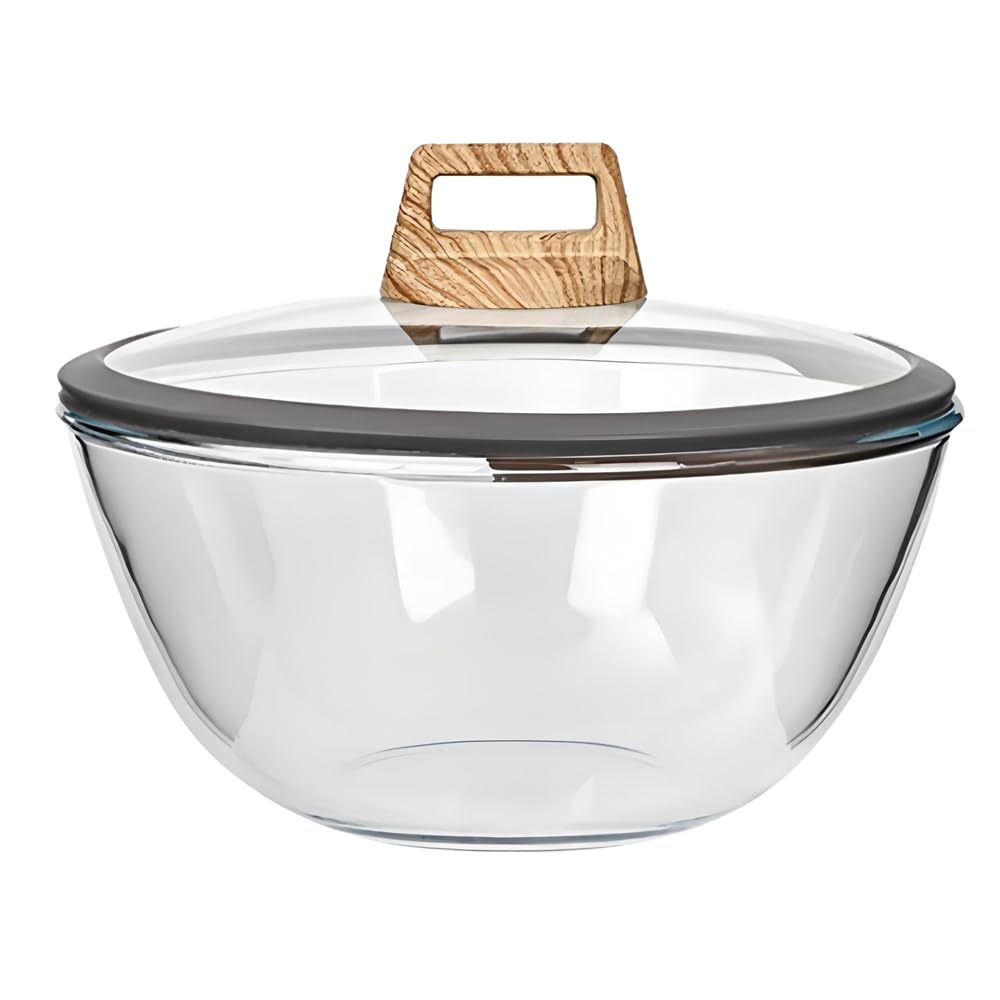 Cuenco de Cocina de 37 cm, Tazones para Aperitivos Capacidad 4.5 Lts, Apto para Horno, Apto Microondas, Bowls de Vidrio con Tapa con bordes de Siliconada