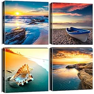 Artscope Stampe e Quadri su Tela 4 pz. Scenario Balneare Immagine Fotografia Murale Tela Wall Art Bel Regalo per Home Decor Ristorante Cucina Regalo di Anniversario Compleanno 30x30CM