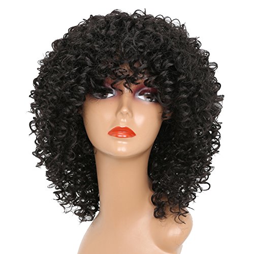 MERISIHAIR Short Curly Wigs for Black Women Synthetic Afro Curly Hair for African American Women Black Natural Color Heat Resistant Fiber with Wig Cap