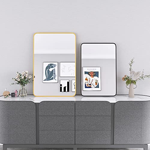 Beauty4U Round Edge Bathroom Mirror, 20"X30" Rectangular Bathroom Mirror For Wall, Gold Wall Mounted Bathroom Vanity Mirror For Living Room, Bedroom, Entryway #TOP6