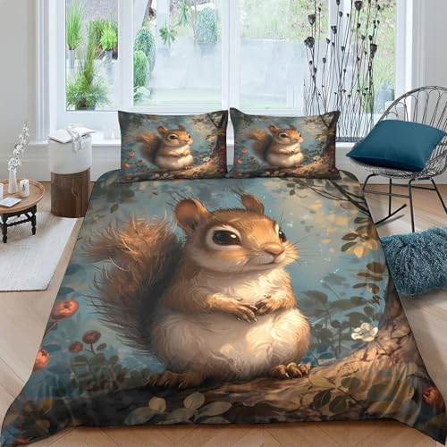 Linge de lit écureuil effet 3D de qualité supérieure en microfibre soyeuse 140x200cm