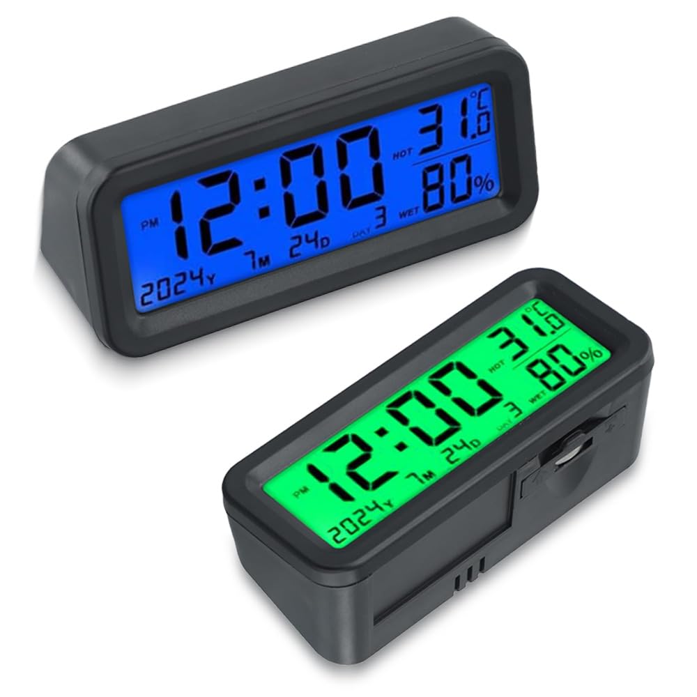 Reloj para Salpicadero de Coche,Reloj Digital Recargable Solar,Mini Relojs Digital Solar para Salpicadero de Coche,Pantalla LCD, Fecha,Temperatura,Pequeño y Manejable Autoadhesivo