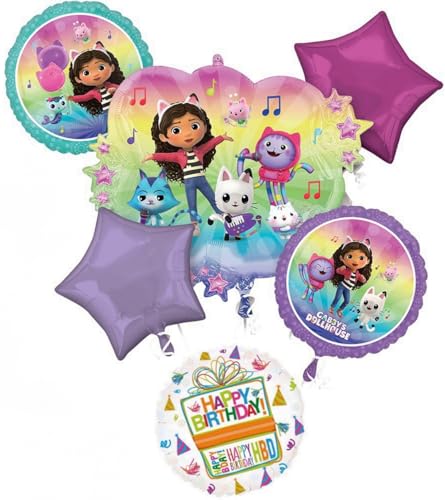 Gabby Birthday Party Supplies Cats and Dollhouse 6pc Balloon Bouquet Decorations