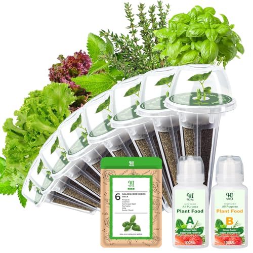 Gourmet Herb & Salad Seed Pod Kit, 8 Pod (Include Seed Basil/Mint/Thyme/Romaine/Butter Head/Red&Green Leaf) Lettuce Seed Pod Kit Compatible with All Hydroponics