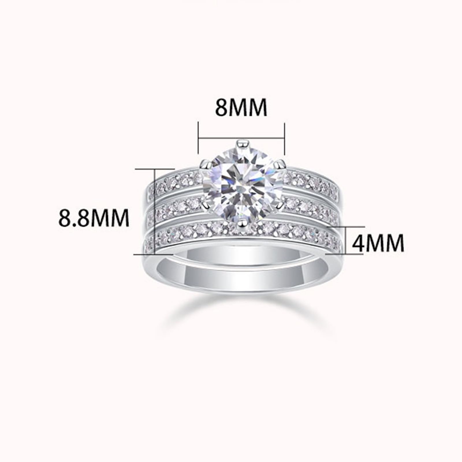 Anillo para mujer de oro, 2 quilates, moissanite, oro blanco, apilable, juego de 3 anillos de compromiso, anillos de oro auténtico para mujer
