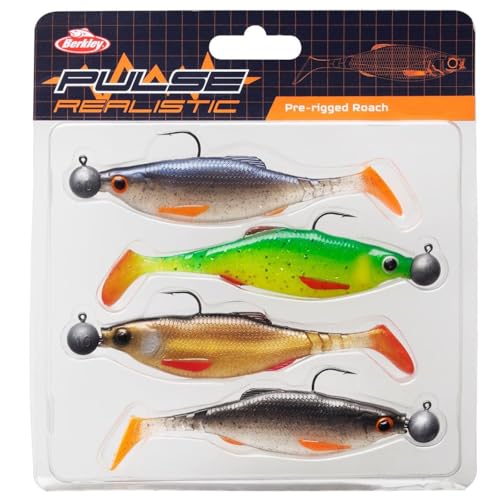Berkley Pulse Realistic Roach vormontierte Gummiköder mit Jigkopf - Ultrarealistische Form und Aktion für das Raubfischangeln - Hecht Zander Barsch 11cm | 4pcs