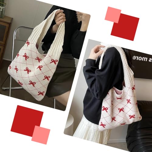 Image of PALAY Tote Bag for Woman Girls Bow Crochet Shoulder Bag Coquette Cute Knitted Women Handbags